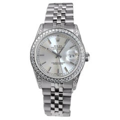 Vintage Rolex Datejust Silver Index Dial Diamond Bezel & Lugs Stainless Steel Watch