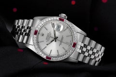 Rolex Datejust 68274 Silver Stick Dial with Diamond & Ruby Bezel Steel Watch