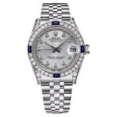 Retro Rolex Datejust Silver String Diamond Dial Bezel with Sapphires and Diamond 