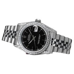Rolex Datejust 68274 SS Custom Diamond Bezel & Lugs Black Index Dial Watch
