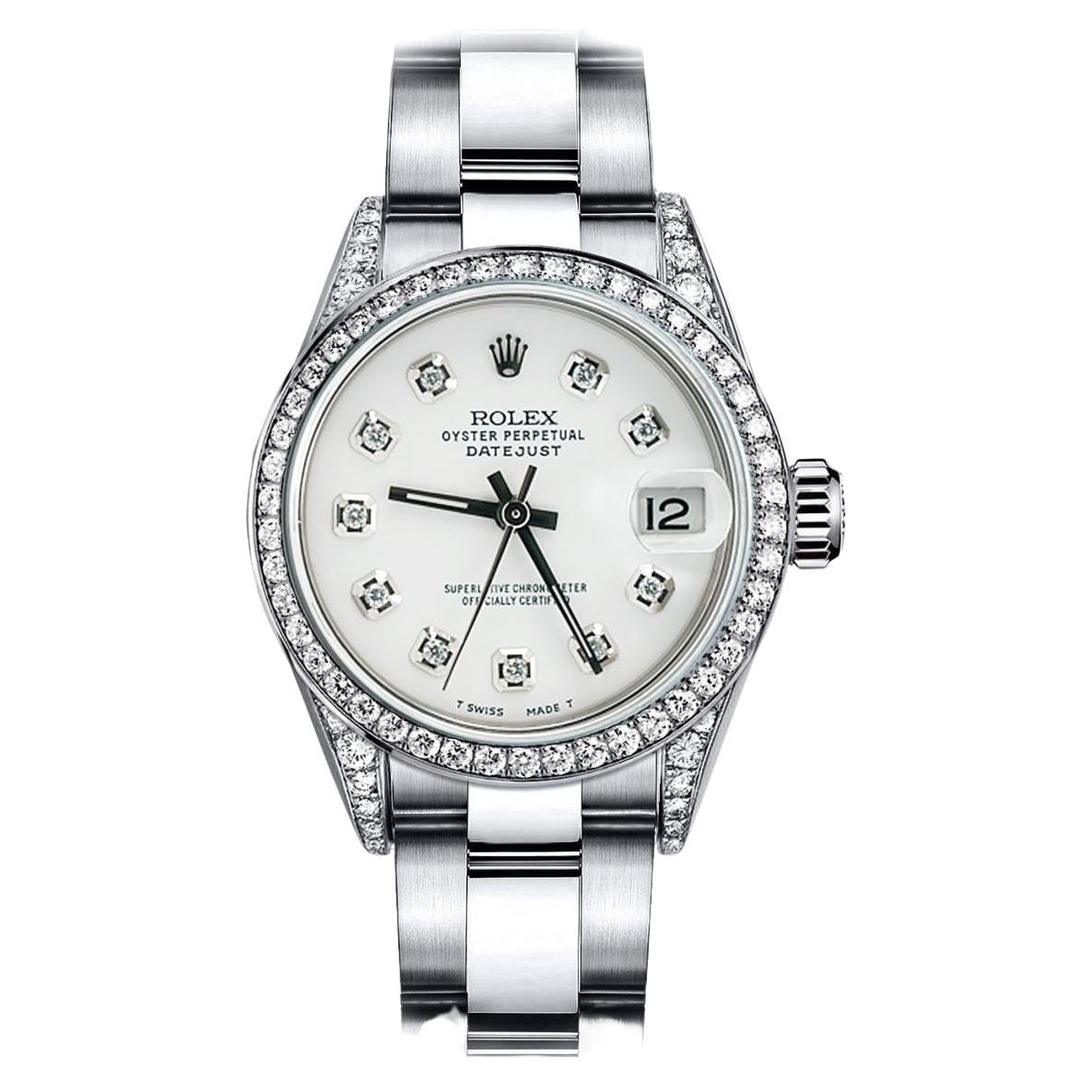 Rolex Datejust 68274 SS White Dial\ Diamond Bezel & Shoulders Oyster Bracelet  For Sale
