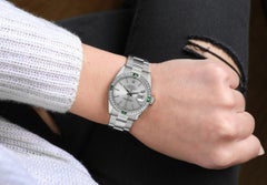 Rolex Datejust Steel Oyster Band Diamond/Emerald Bezel Silver Dial Watch