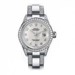 Rolex 31mm Datejust Stahl Oyster Band Diamant/Emerald Lünette Silber Zifferblatt Uhr