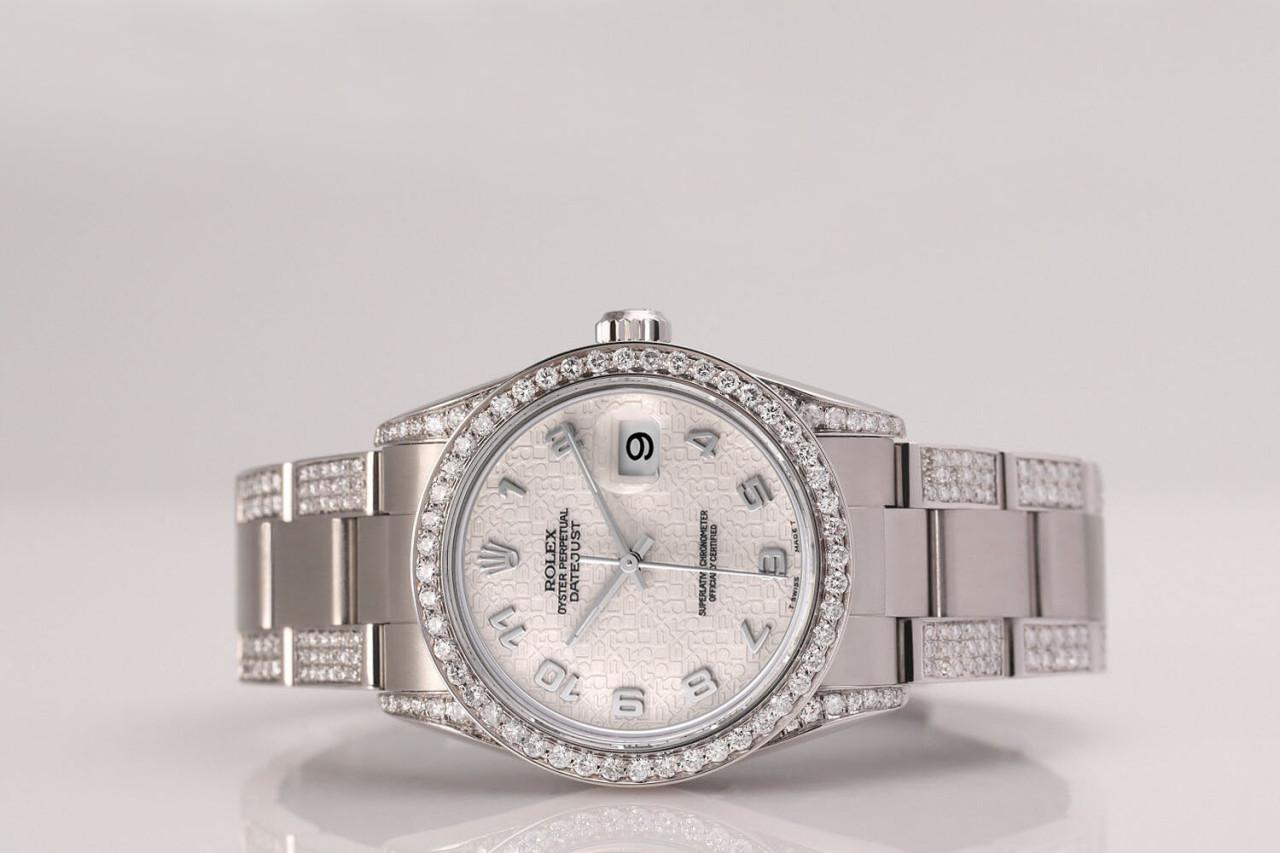 Rolex Montre Datejust 31mm en acier avec bracelet en forme d'huître et lunette en argent et diamants Excellent état - En vente à New York, NY