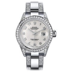 Rolex 31mm Datejust Steel Oyster Band Diamond/Emerald Bezel Silver Dial Watch
