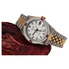 Rolex Datejust Stick Cream Jubilee Dial Diamond + Ruby Bezel Two Tone Watch
