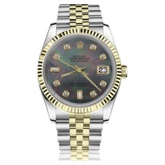 Used Rolex Datejust Two Tone Black MOP with 8 + 2 Diamond Accent 68273 