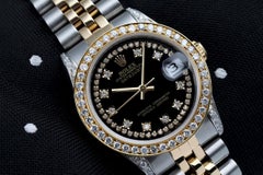 Rolex Datejust zweifarbiges Diamant-Lünette & Gepäcktaschen-Akzent-Zifferblatt in Schwarz