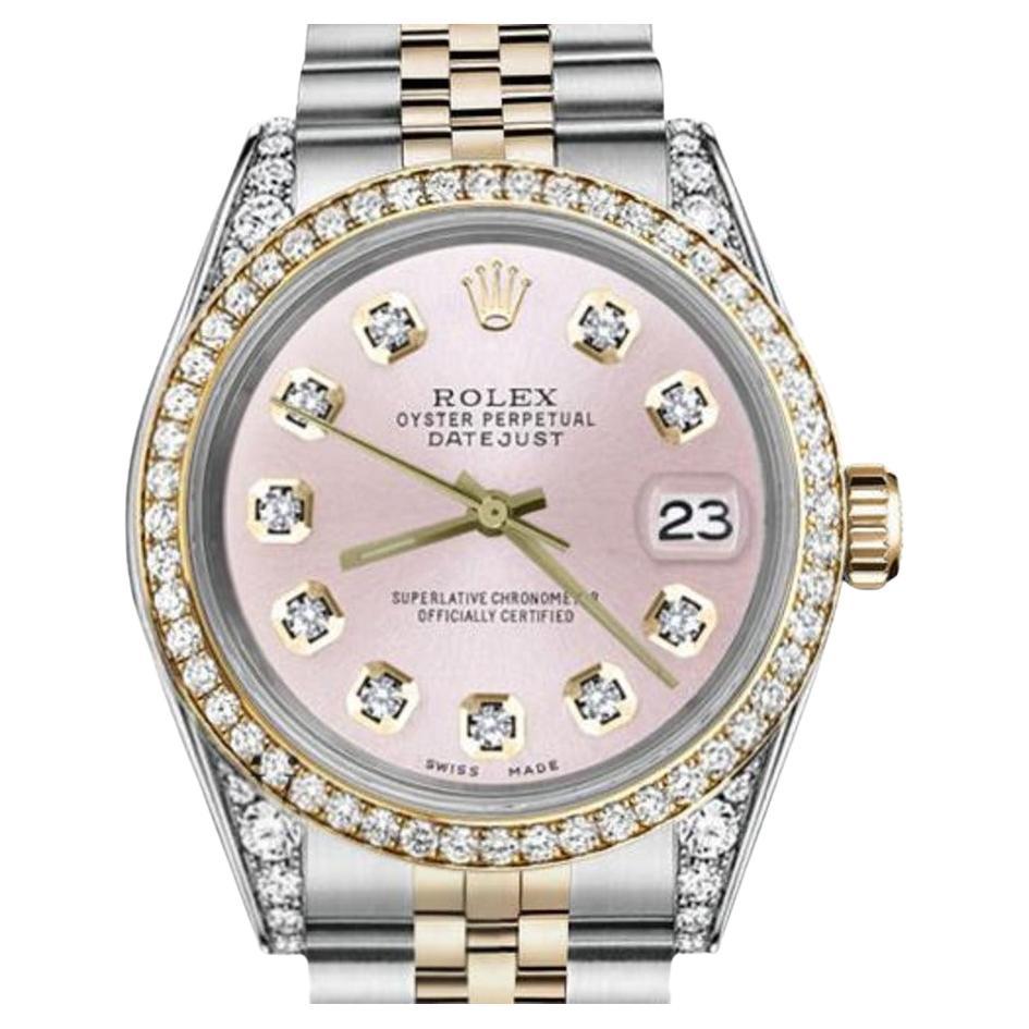 Rolex 31mm Datejust zweifarbige Diamant-Lünette & Gepäcktasche Metallic Rosa Zifferblatt 68273 im Angebot