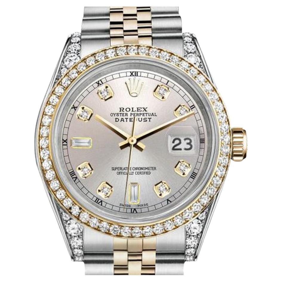 Rolex 31mm Datejust Two Tone Diamond Bezel & Lugs Silver Color Dial Watch 68273 For Sale