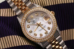 Rolex Datejust Two Tone Diamond Bezel & Lugs White MOP Mother of Pearl Dial