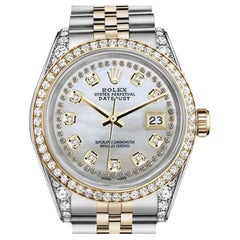 Rolex Datejust Two Tone Diamond Bezel & Lugs White MOP String Dial Watch 68273