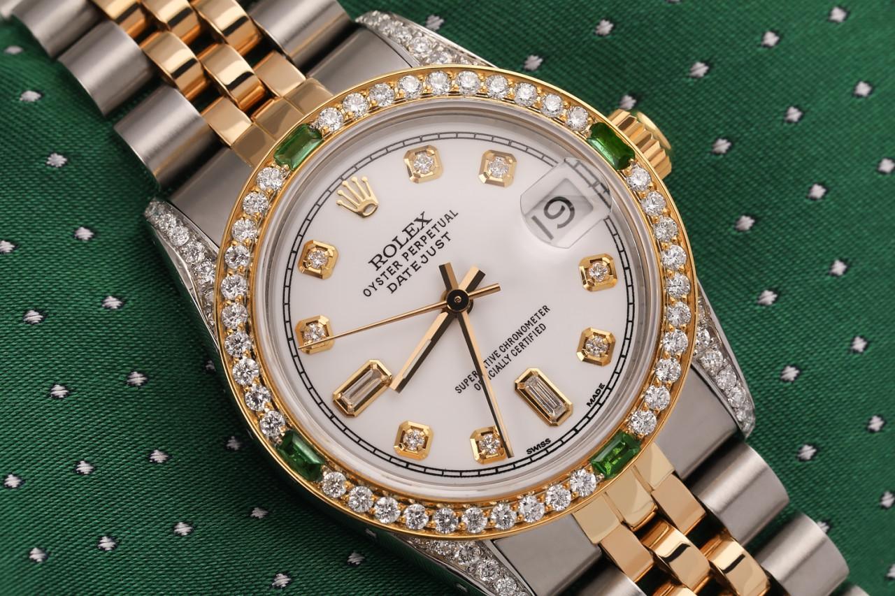 Rolex 31mm Datejust zweifarbige Jubiläums-Diamant-Uhr mit weißem Zifferblatt Damen im Angebot
