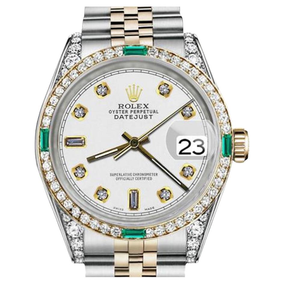 Rolex 31mm Datejust Two Tone Jubilee White Color Dial Baguette Diamond Watch For Sale