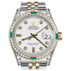 Rolex 31mm Datejust Two Tone Jubilee White Color Dial Baguette Diamond Watch