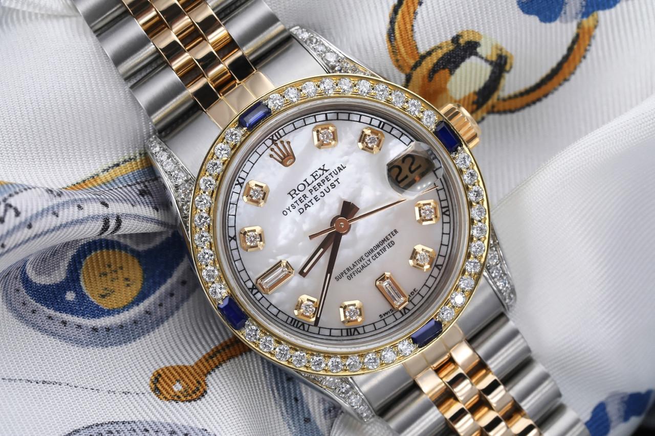 Rolex Datejust 68273 Two Tone Jubilee White MOP Dial Diamond Accent Bezel & Lugs For Sale 2