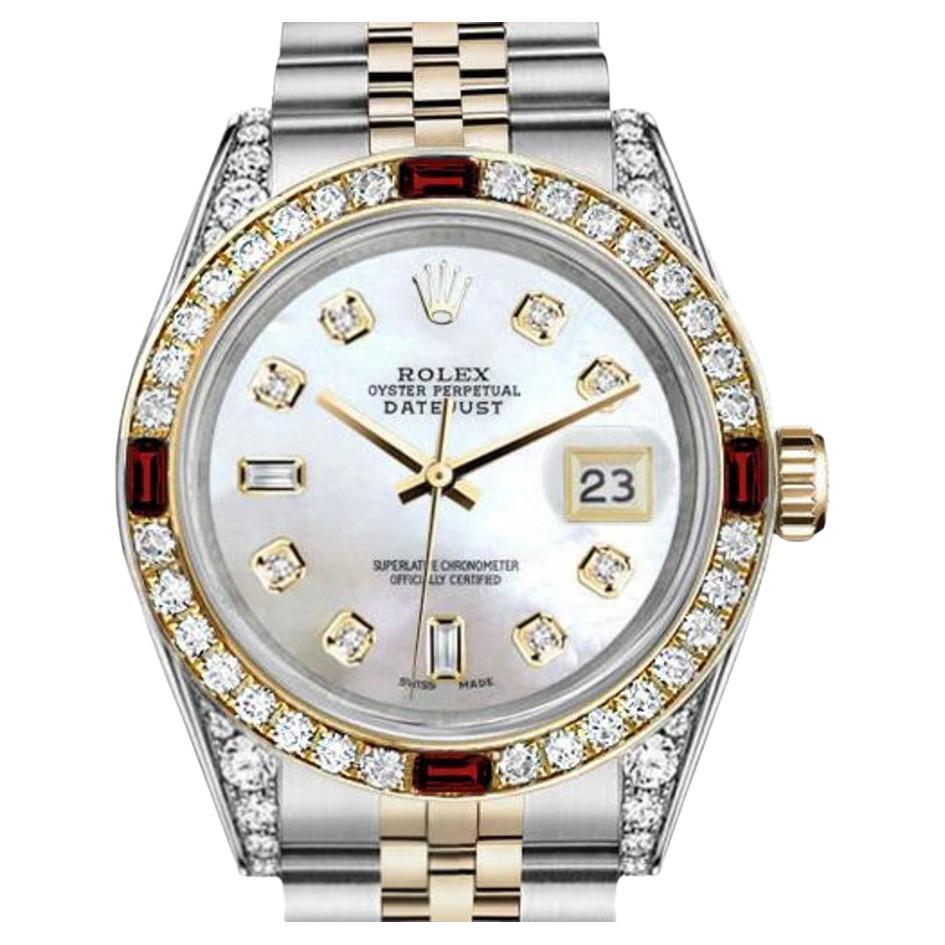 Rolex Montre Datejust 31 mm bicolore Jubilee blanc MOP nacre 8 + 2 diamants