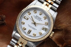 Rolex 31mm Datejust Two Tone White Color Dial with Baguette Diamond Accent 68273
