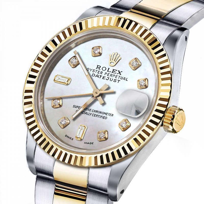 Femmes Rolex 31mm Datejust Two Tone White MOP Mother Of Pearl with 8 + 2 Diamond Accent+ Classic 68273