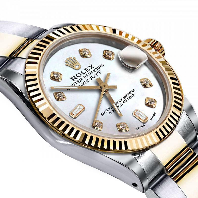 Taille ronde Rolex Montre Datejust bicolore en nacre blanche MOP avec 8 + 2 diamants en vente