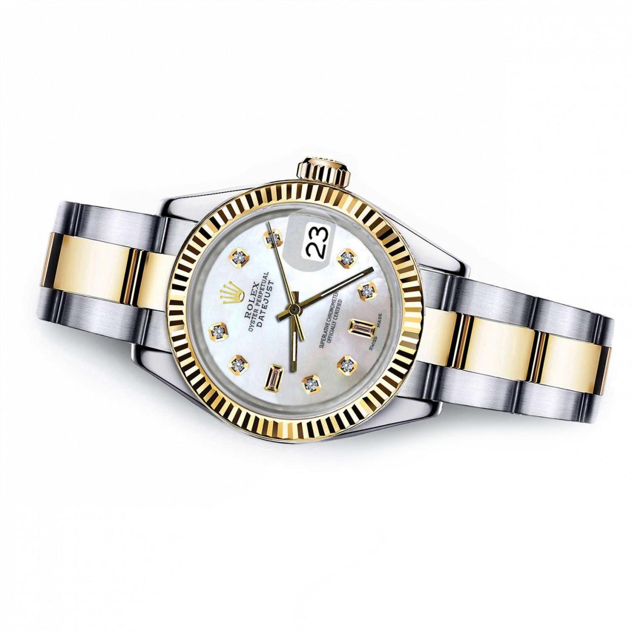 Rolex Montre Datejust bicolore en nacre blanche MOP avec 8 + 2 diamants Excellent état - En vente à New York, NY