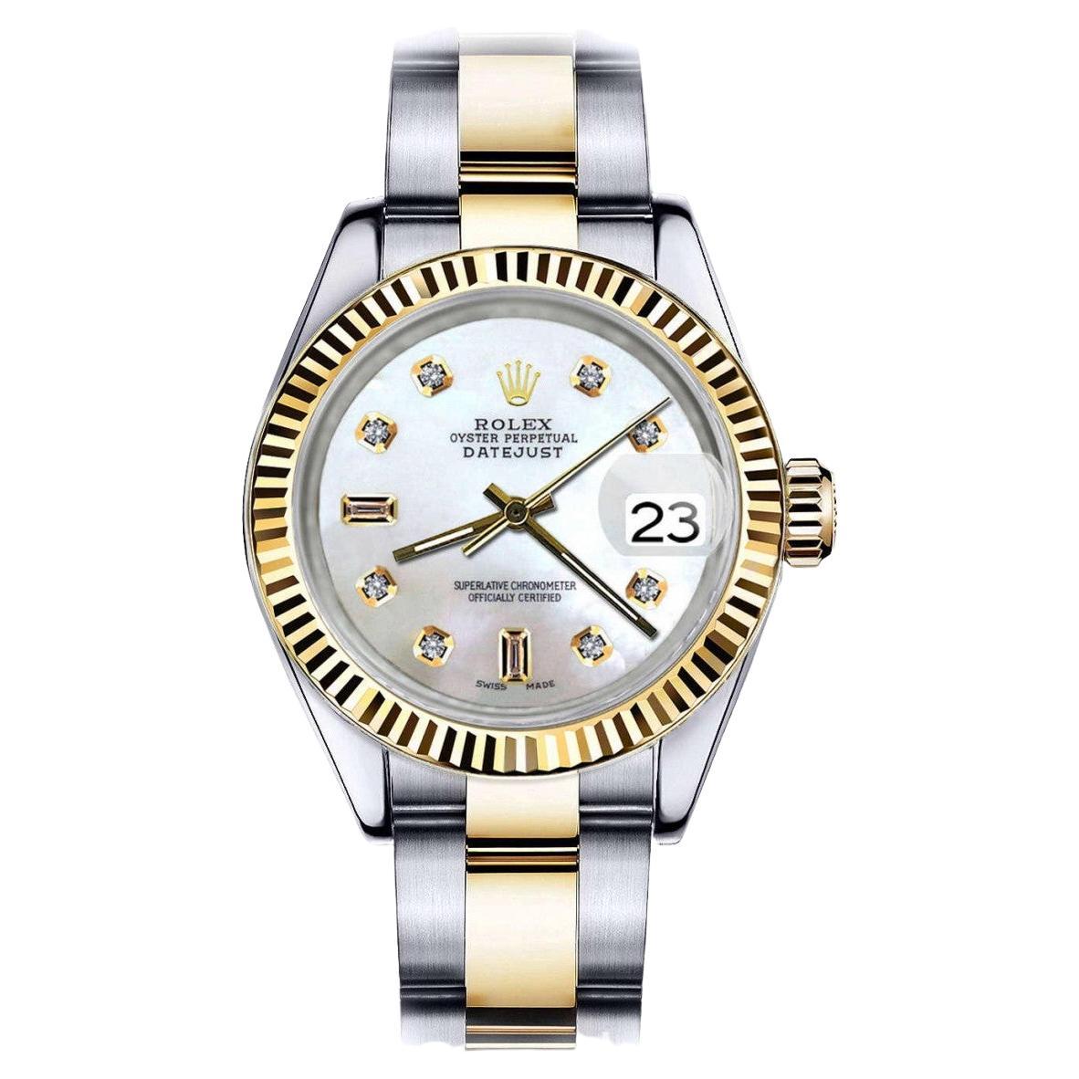 Rolex Montre Datejust bicolore en nacre blanche MOP avec 8 + 2 diamants