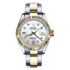 Retro Rolex Datejust Two Tone White MOP Mother of Pearl with 8 + 2 Diamond Watch