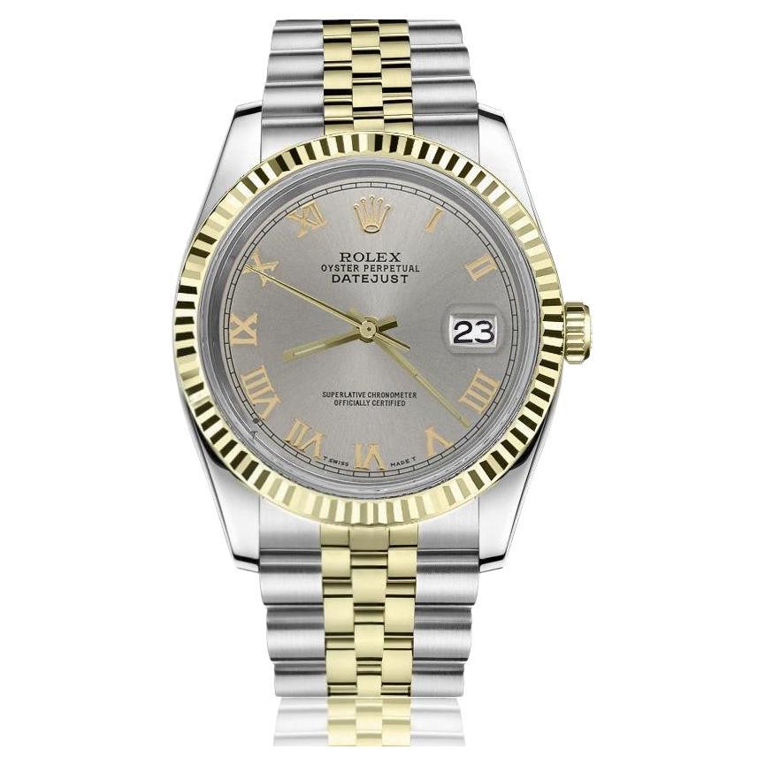 Rolex Montre Datejust 68273 bicolore avec cadran à chiffres romains gris ardoise pour femme en vente