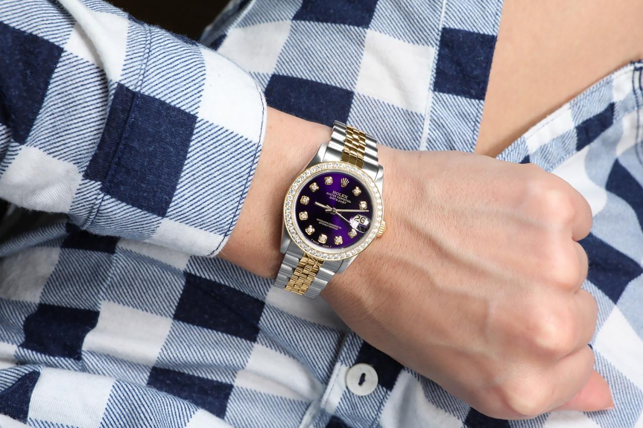 Rolex Datejust Vintage Diamond Bezel Two Tone Purple Color Dial 68273 For Sale 4