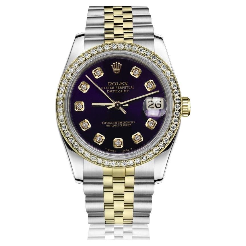 Rolex Datejust Vintage Diamond Bezel Two Tone Purple Color Dial 68273 For Sale