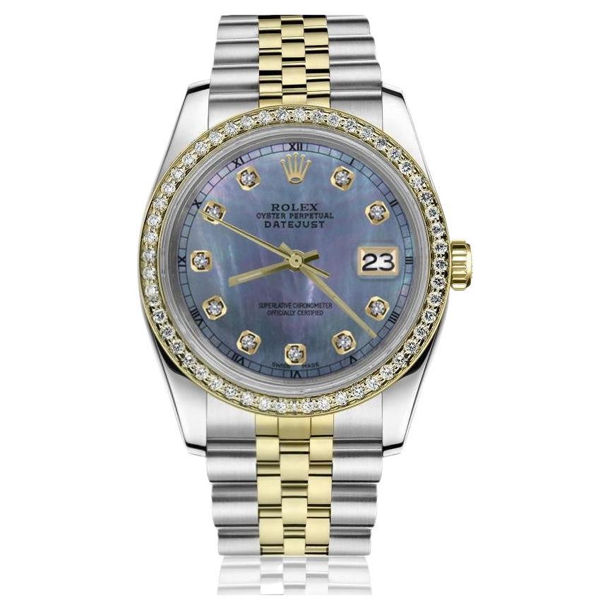 Rolex Montre Datejust 68273 vintage à lunette en diamant bicolore avec cadran en diamants de Tahiti MOP