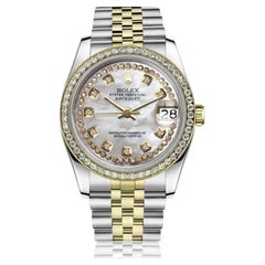 Rolex Datejust Vintage Diamond Bezel Two Tone White MOP String Diamond Dial