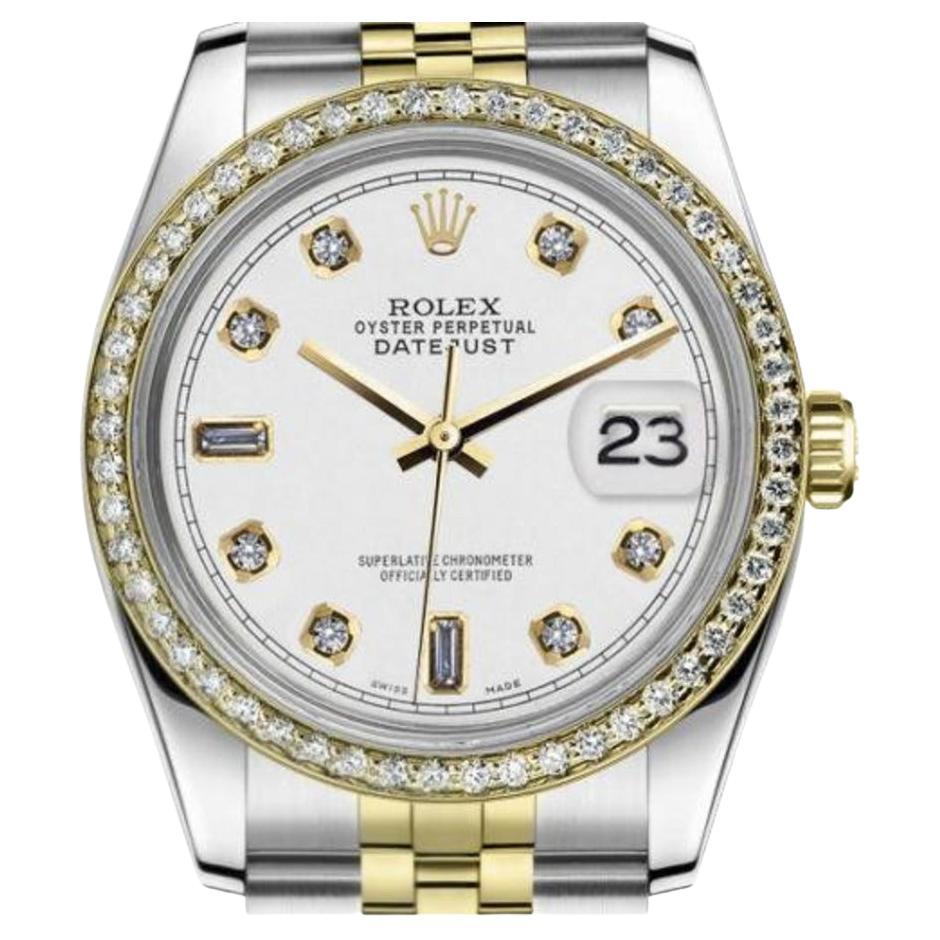 Rolex Datejust Vintage Diamond Bezel White Color Dial with Baguette Diamond For Sale