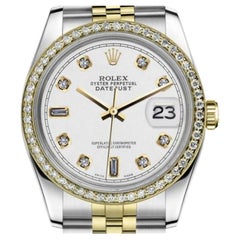 Rolex Montre Datejust vintage avec lunette en diamants blancs et cadran en diamants baguettes