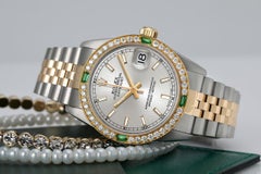 Rolex Datejust 68273 Vintage Diamond Bezel with Emeralds Silver Index Dial Watch