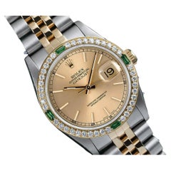 Rolex Datejust 68273 Vintage Diamond Bezel with Emeralds Two Tone Champagne Dial