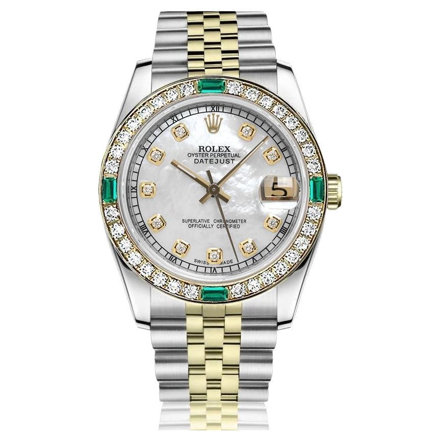 Rolex Datejust Vintage Diamond Bezel with Emeralds Two Tone White MOP Dial 