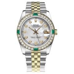 Rolex Datejust Used Diamond Bezel with Emeralds Two Tone White MOP Dial 