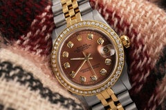 Rolex Datejust 68273 Vintage zweifarbige Diamant-Lünette Lachsfarbene Zifferblattuhr