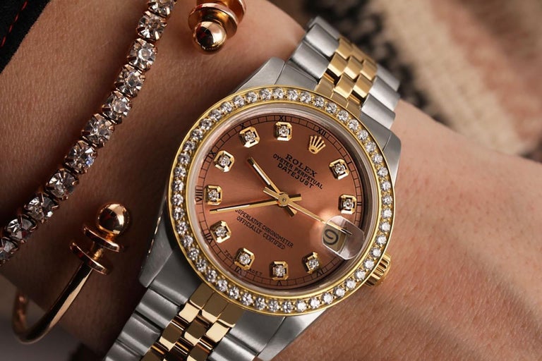 Rolex Datejust 68274 Vintage Two Tone Diamond Bezel Salmon Color Dial