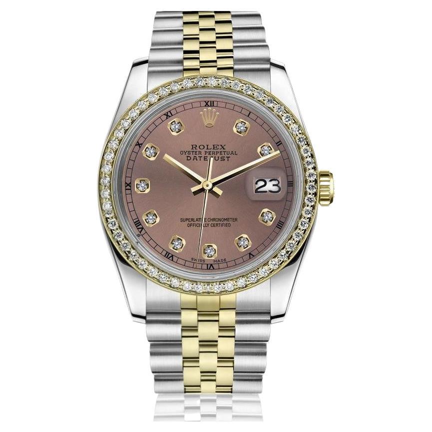Rolex Datejust 68273 Vintage Two Tone Diamond Bezel Salmon Color Dial Watch For Sale