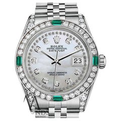 Used Rolex 31mm Datejust White MOP String Diamond Dial with Diamond & Emerald Bezel