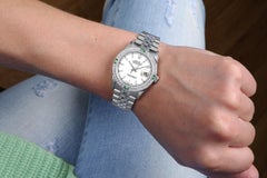 Rolex 31mm Datejust White Stick Dial with Diamonds & Emeralds Bezel SS Watch