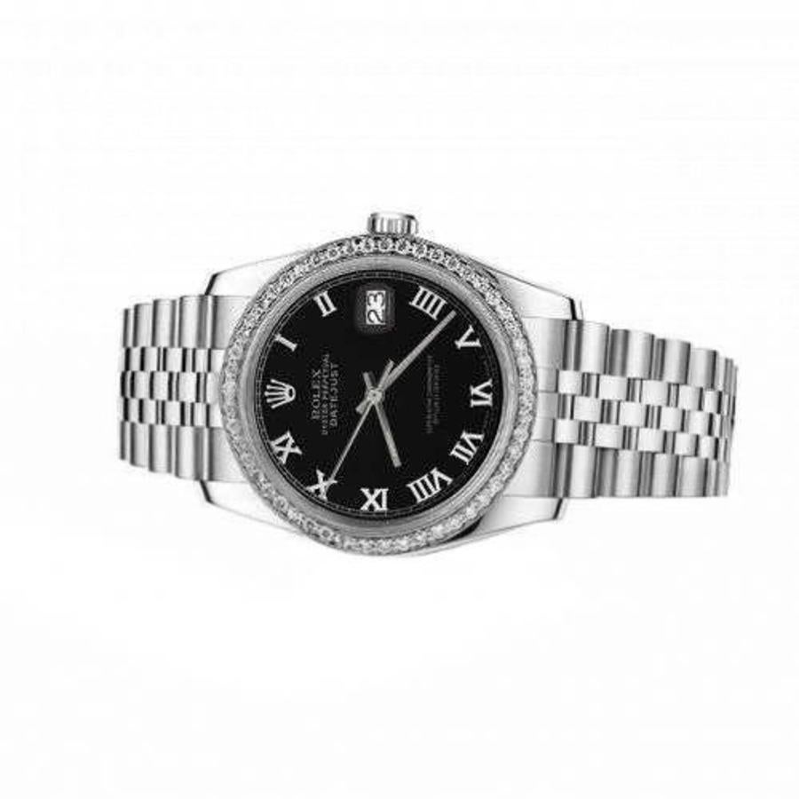 Round Cut Rolex 31mm Datejust With custom Diamond bezel Black Color Roman Numeral Dial For Sale