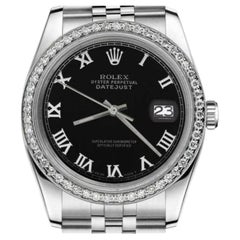 Rolex 31mm Datejust Con bisel de diamantes personalizado Esfera en números romanos de color negro