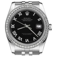 Rolex Montre Datejust 31 mm avec lunette en diamant de couleur noire et cadran à chiffres romains personnalisé