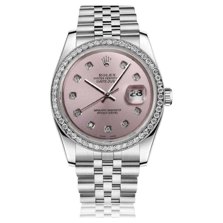 Rolex Datejust With custom Diamond bezel SS Metallic Pink Diamond Dial For Sale