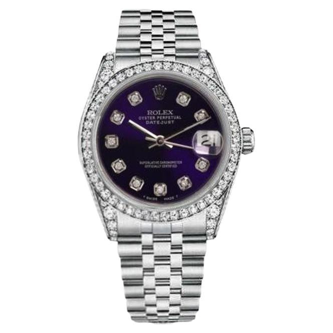 Rolex Montre Datejust 68274 avec lunette en diamants et cadran de couleur violette sur mesure en vente