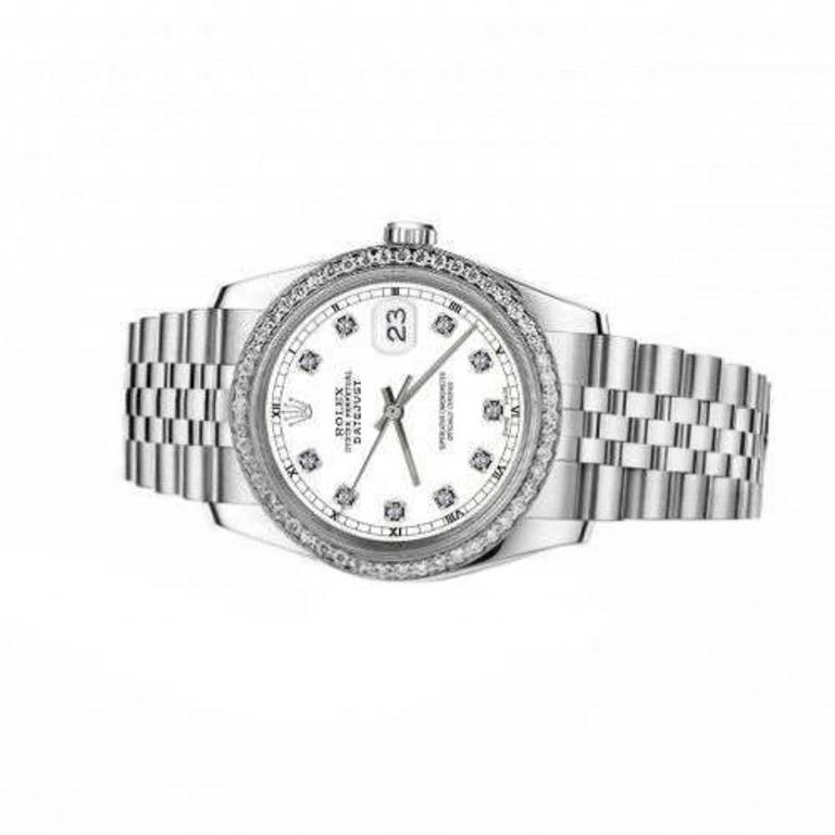 Round Cut Rolex Datejust 68274 with Custom Diamond Bezel SS White Color Dial Watch For Sale