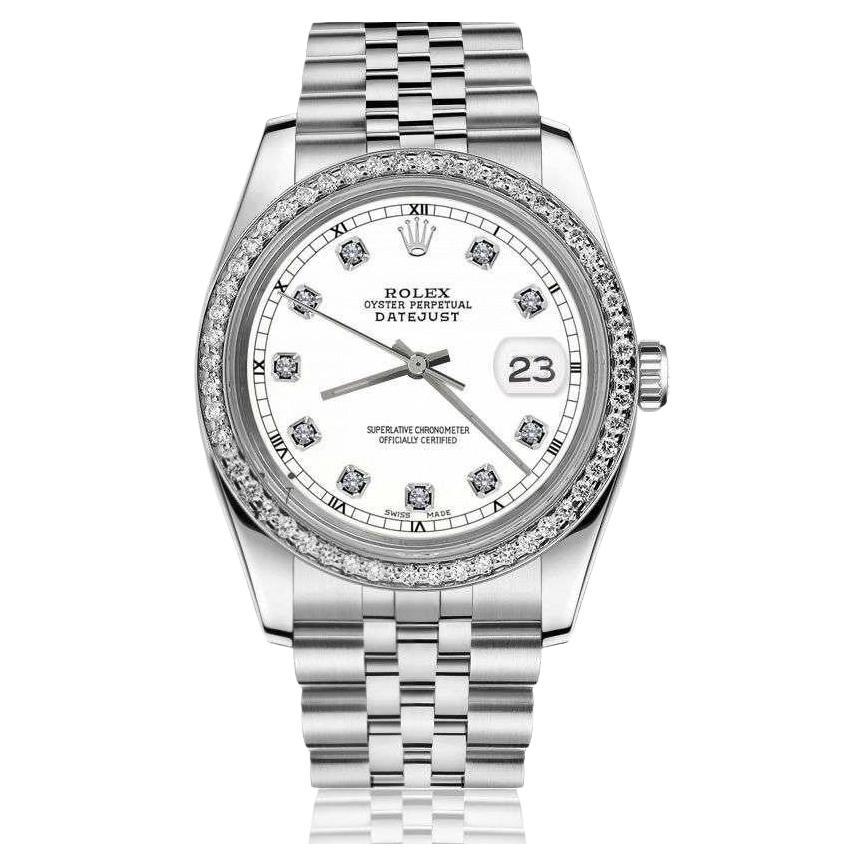 Rolex Datejust 68274 with Custom Diamond Bezel SS White Color Dial Watch For Sale